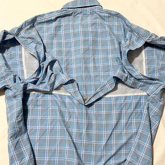 Columbia PFG Super Bahama Blue Plaid L/S Button-Down Collared Sport Shirt - XL - Picture 10 of 16